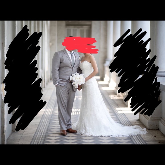 Wedding dress size 2.  Off white, wear once - Picture 2 of 5